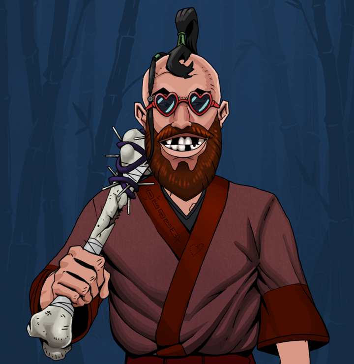 Igor The Bear — Degen Dojo NFT art (Shirtless Runt, Night Forest, Degens, Proud Dejen Kimono, Igor The Bear, Loveheart Shades, Dejen Samurai, Spiky Femur, Mint)