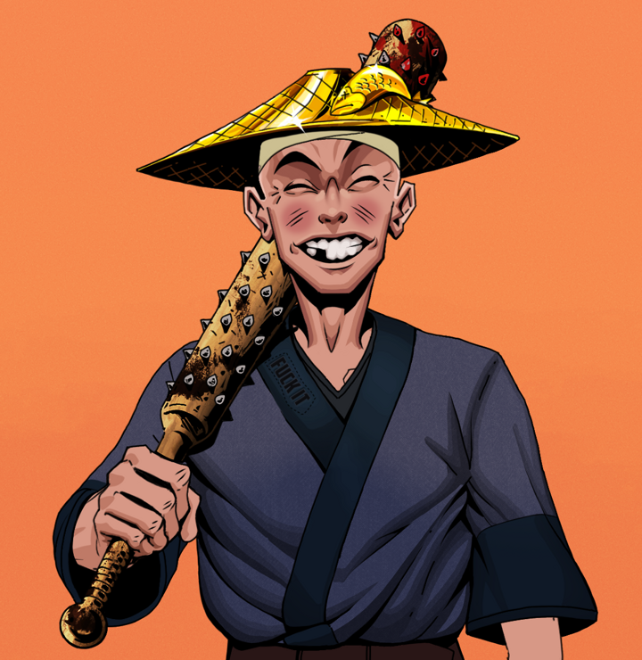 Cheery Haru — Degen Dojo NFT art (Shirtless Runt, Orange Afternoon, Degens, Fuck You Kimono, Cheery Haru, Golden Kasa Fisherman, Yakuza Club, Mint)