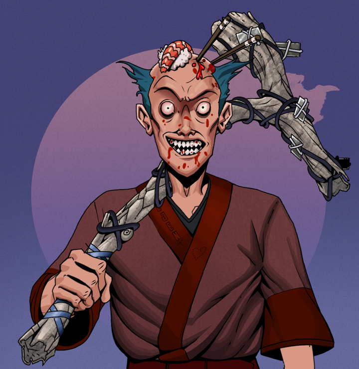 Assassin Fuzen — Degen Dojo NFT art (Shirtless Runt, Purple Night, Degens, Proud Dejen Kimono, Assassin Fuzen, Sushi Fight, Large Branch, Mint)