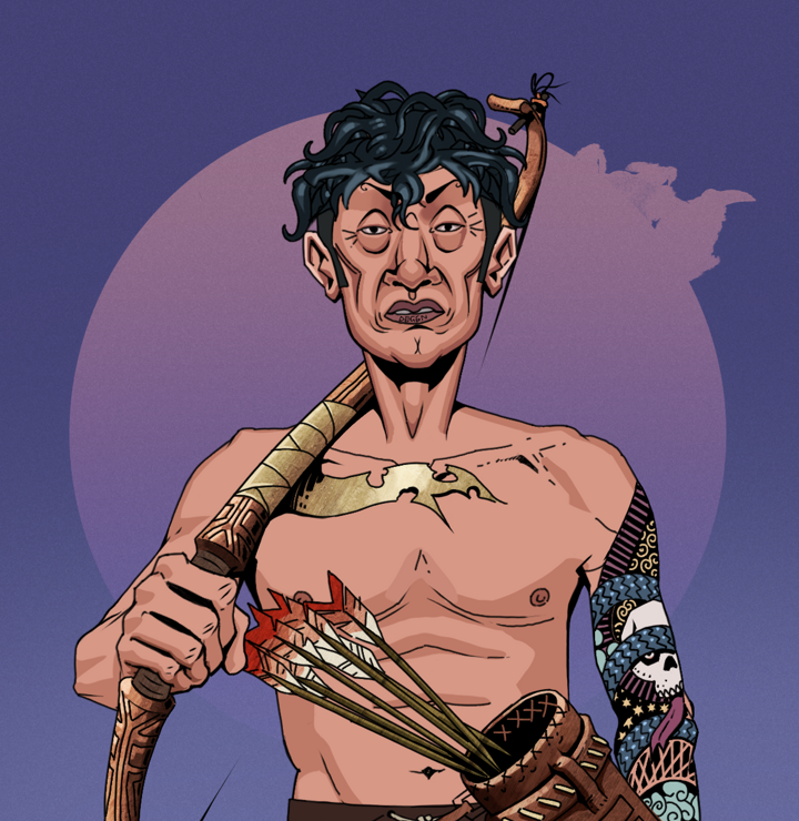 Goro — Degen Dojo NFT art (Shirtless Runt, Purple Night, Degens, Skull Sleeve, Goro, Messy, Runed Yumi, Mint)
