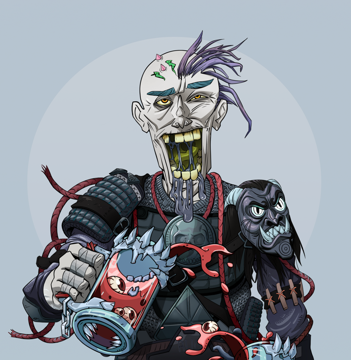 Yuuki — Degen Dojo NFT art (Shirtless Runt, Grey Mist, Demons, Black Iron Tosei Gusoku, Yuuki, Yakuza Hooligan, Beer Splash, Mint)
