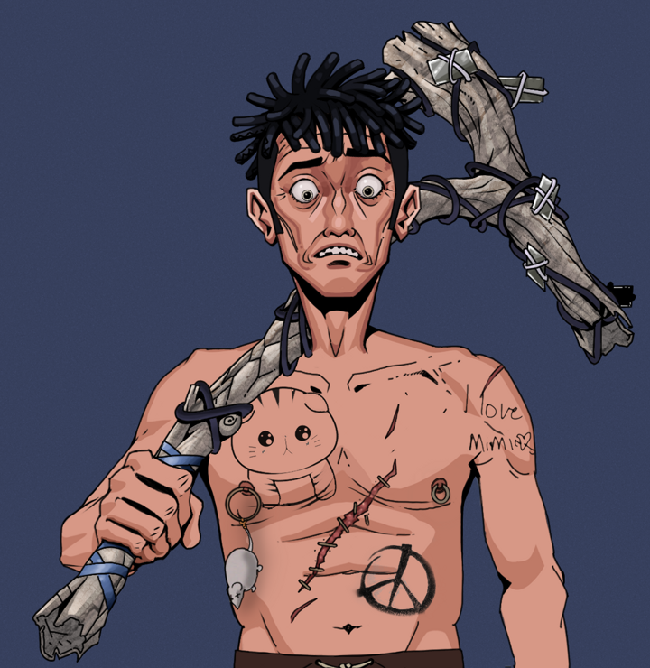 Shitless Botan — Degen Dojo NFT art (Shirtless Runt, Blue Evening, Degens, Recovering Alcoholic, Shitless Botan, Black Bantu Knots, Large Branch, Mint)
