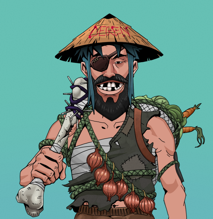 Igor The Veteran — Degen Dojo NFT art (Shirtless Runt, Teal Daytime, Degens, Farmer, Igor The Veteran, Degen Graffiti Rice Hat, Spiky Femur, Mint)