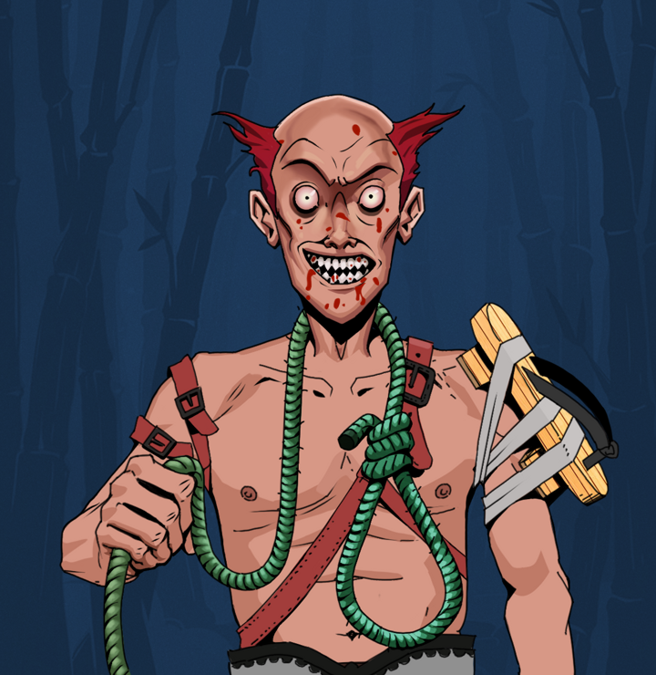 Assassin Fuzen — Degen Dojo NFT art (Shirtless Runt, Night Forest, Degens, Strap On Geta, Assassin Fuzen, Red Heihachi, Noose, Mint)