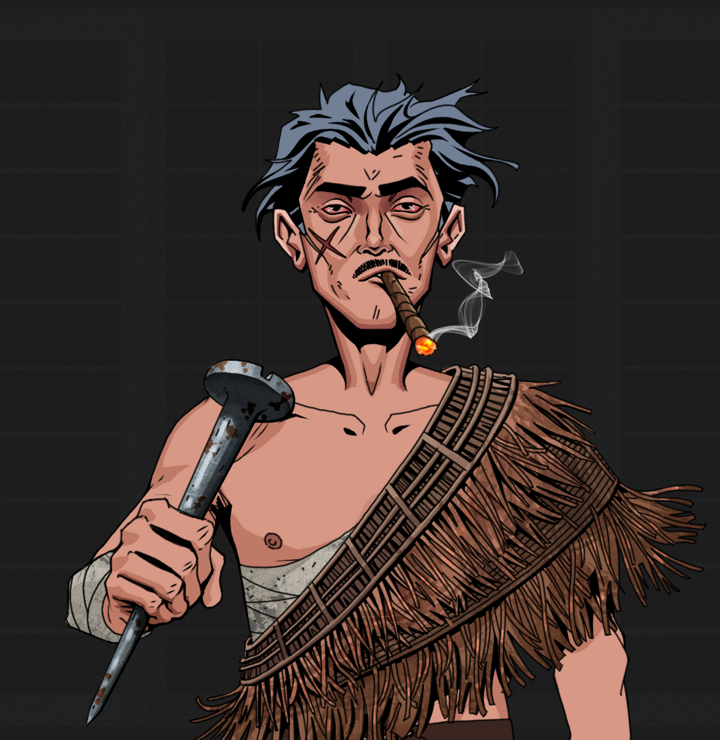 Raikou The Stoner — Degen Dojo NFT art (Shirtless Runt, Shoji Night, Degens, Dried Straw, Raikou The Stoner, Wavy, Rusty Nail, Mint)