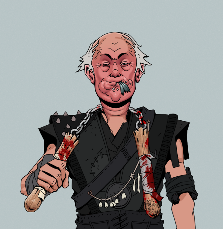 Fatty Bobsticks — Degen Dojo NFT art (Shirtless Runt, Light Grey, Degens, Warlock Wannabe, Fatty Bobsticks, Kung Fu Master, Bloody Nunchucks, Mint)