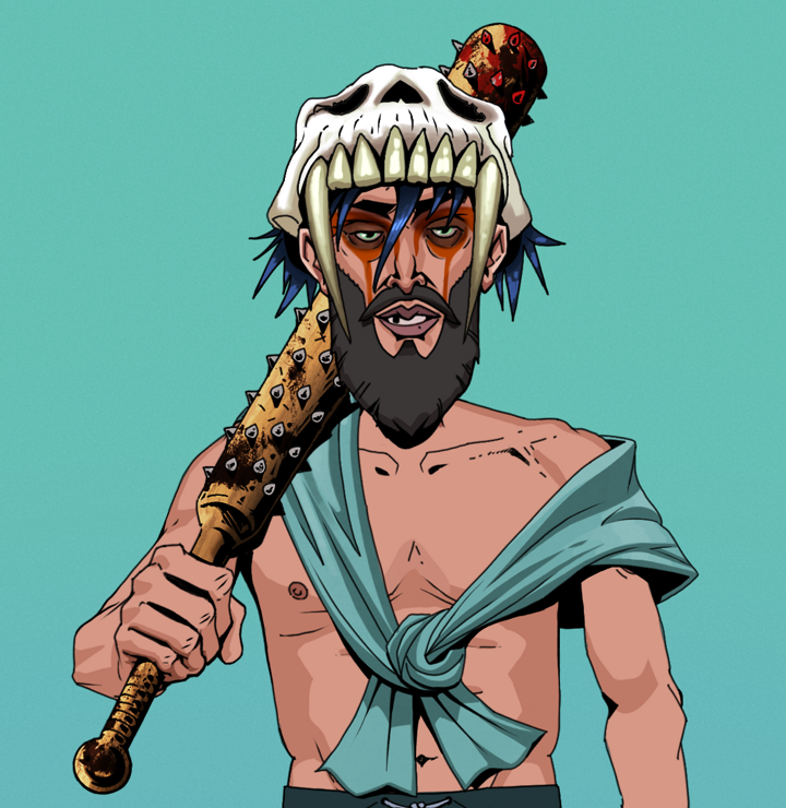 Oleg Of War — Degen Dojo NFT art (Shirtless Runt, Teal Daytime, Degens, Queeny Chic, Oleg Of War, Sabertooth Skull, Yakuza Club, Mint)