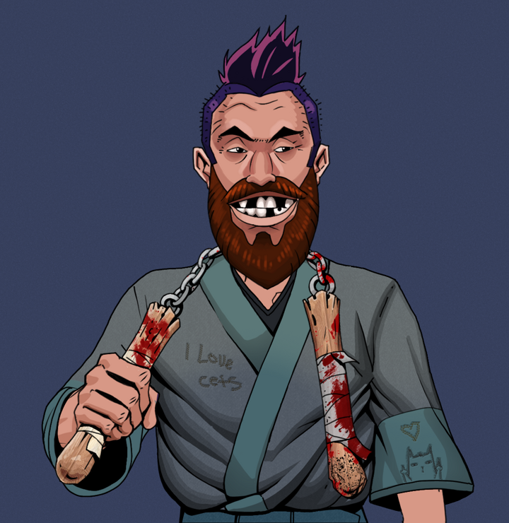 Igor The Bear — Degen Dojo NFT art (Shirtless Runt, Blue Evening, Degens, Cet Kimono, Igor The Bear, Yakuza Hooligan, Bloody Nunchucks, Mint)