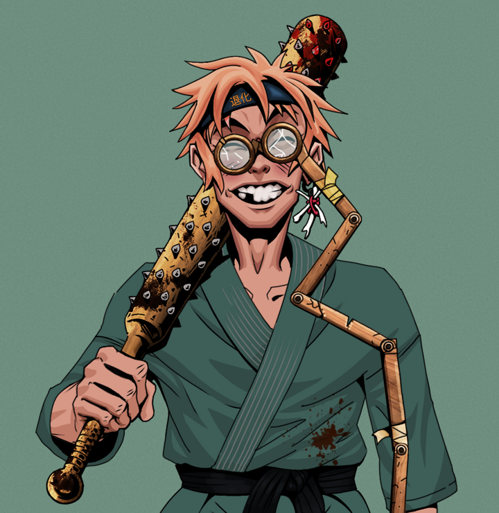 Cheery Haru — Degen Dojo NFT art (Finger Bones, Olive Green, Degens, Fight Gi, Cheery Haru, Telescopic Glasses, Tiger Headband Ruffian, Yakuza Club, Mint)