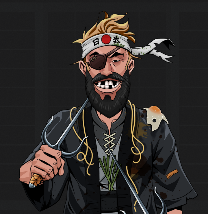 Igor The Veteran — Degen Dojo NFT art (Shirtless Runt, Shoji Night, Degens, Glutton Fight, Igor The Veteran, Karate Headband, Dual Sai, Mint)