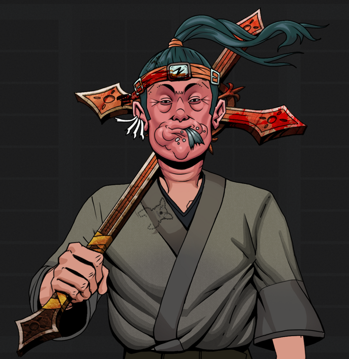 Fatty Bobsticks — Degen Dojo NFT art (Chicken Bones, Shoji Night, Degens, Puppy Kimono, Fatty Bobsticks, Shirtless Runt, Green Bandana, Jesuit Bloody Cross, Mint)