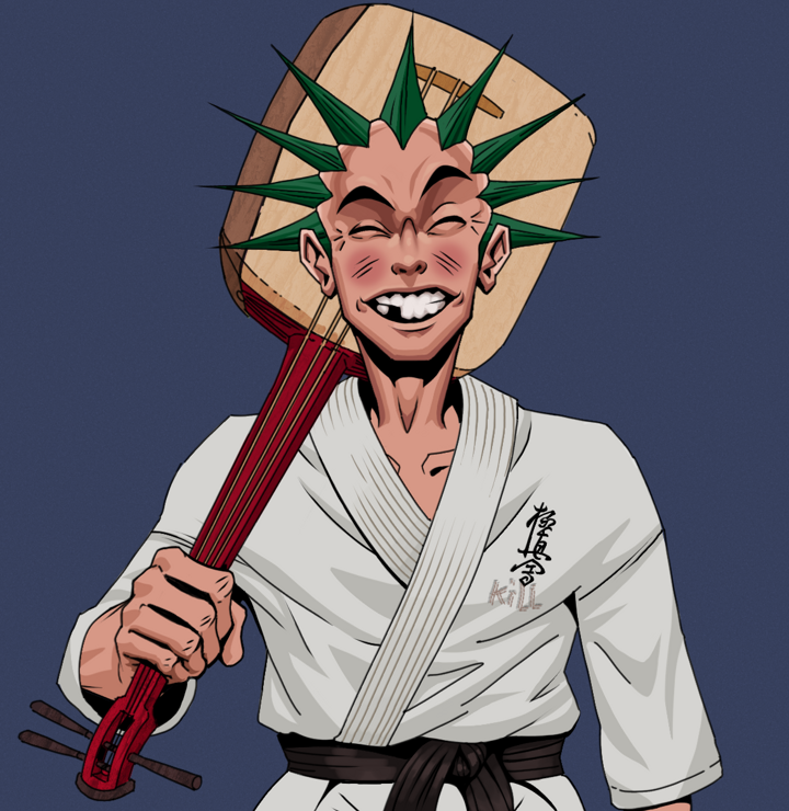 Cheery Haru — Degen Dojo NFT art (Shirtless Runt, Blue Evening, Degens, Student Gi, Cheery Haru, Zapachi, Shamisen, Mint)