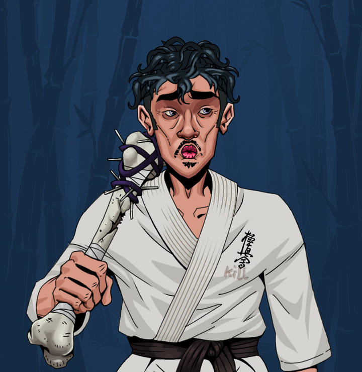 Masumi Steel — Degen Dojo NFT art (Shirtless Runt, Night Forest, Degens, Student Gi, Masumi Steel, Messy, Spiky Femur, Mint)