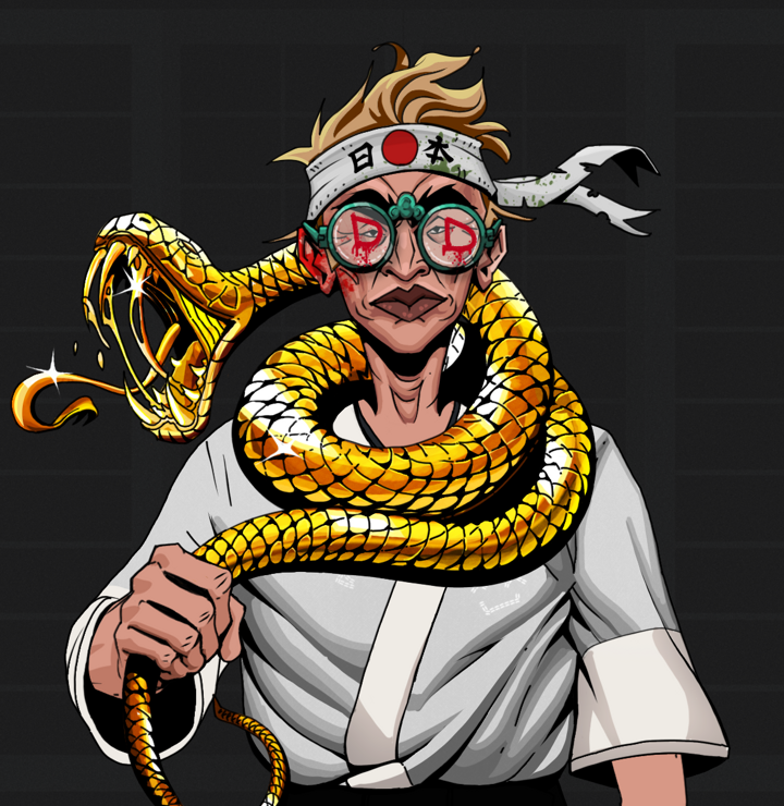 Young Yuji — Degen Dojo NFT art (Shirtless Runt, Shoji Night, Degens, No Honor Kimono, Young Yuji, Dojo Graffiti, Karate Headband, Golden Snake, Mint)