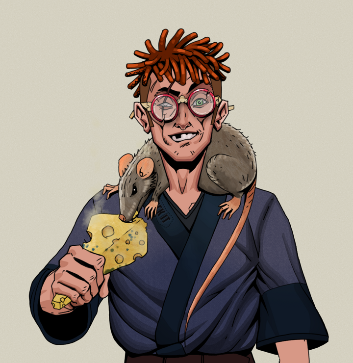 One-Eyed Itsuki — Degen Dojo NFT art (Shirtless Runt, Warm Grey, Degens, Fuck You Kimono, One-Eyed Itsuki, Broken Glasses, Orange Bantu Knots, Mr. Rumi The Rat, Mint)