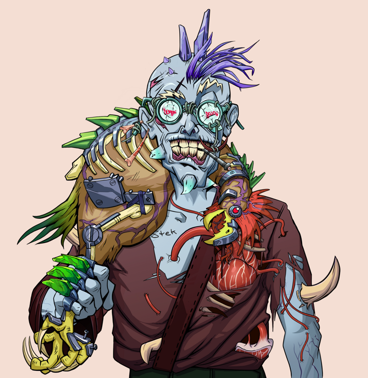 One-Eyed Itsuki — Degen Dojo NFT art (Chicken Bones, Orange Afternoon, Demons, Proud Dejen Kimono, One-Eyed Itsuki, Dojo Graffiti, Yakuza Ruffian, Chicken, Mint)