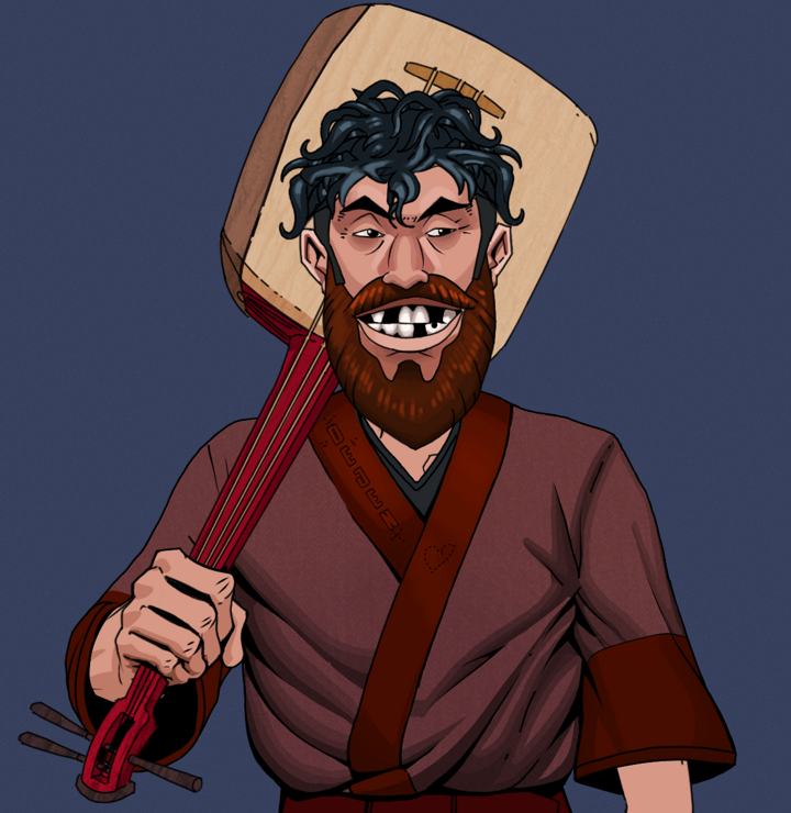Igor The Bear — Degen Dojo NFT art (Shirtless Runt, Blue Evening, Degens, Proud Dejen Kimono, Igor The Bear, Messy, Shamisen, Mint)