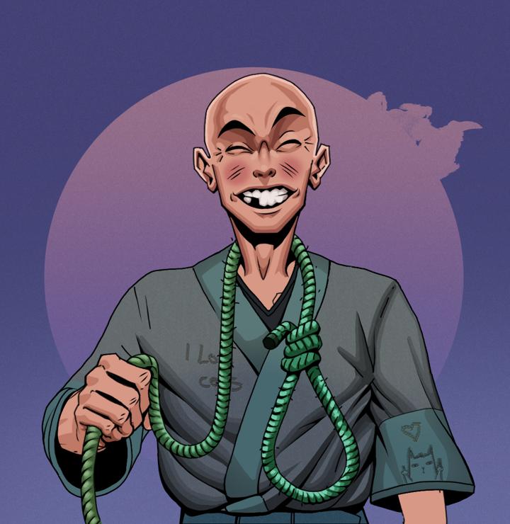 Cheery Haru — Degen Dojo NFT art (Shirtless Runt, Purple Night, Degens, Cet Kimono, Cheery Haru, Bald, Noose, Mint)