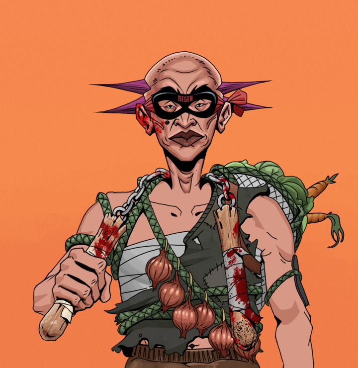Young Yuji — Degen Dojo NFT art (Shirtless Runt, Orange Afternoon, Degens, Farmer, Young Yuji, Degen Superhero, Dejen Mohawk, Bloody Nunchucks, Mint)
