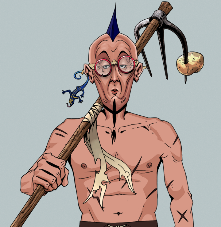 Edmundo — Degen Dojo NFT art (Lizard, Light Grey, Degens, Battle Scars, Edmundo, Broken Glasses, Mohawk Spike, Farmers Hoe, Mint)