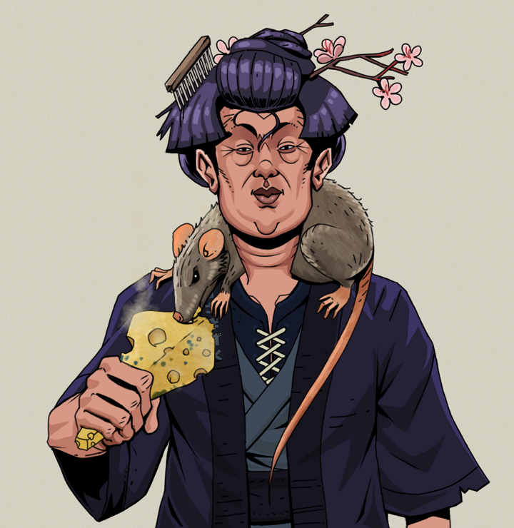 Fat Bob — Degen Dojo NFT art (Shirtless Runt, Warm Grey, Degens, Daimyo Warrior Kimono, Fat Bob, Disheveled Geisha, Mr. Rumi The Rat, Mint)