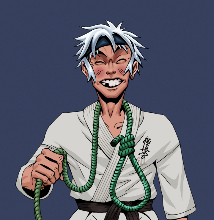 Cheery Haru — Degen Dojo NFT art (Shirtless Runt, Blue Evening, Degens, Student Gi, Cheery Haru, White Ruffian, Noose, Mint)