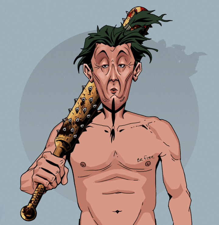 Edmundo — Degen Dojo NFT art (Shirtless Runt, Grey Mist, Degens, Nudey Freak, Edmundo, Messy Ponytail, Yakuza Club, Mint)