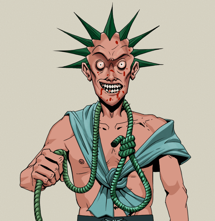 Assassin Fuzen — Degen Dojo NFT art (Shirtless Runt, Warm Grey, Degens, Queeny Chic, Assassin Fuzen, Zapachi, Noose, Mint)