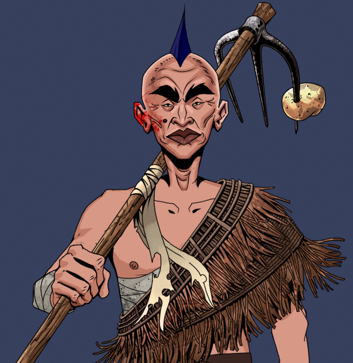 Young Yuji — Degen Dojo NFT art (Shirtless Runt, Blue Evening, Degens, Dried Straw, Young Yuji, Mohawk Spike, Farmers Hoe, Mint)