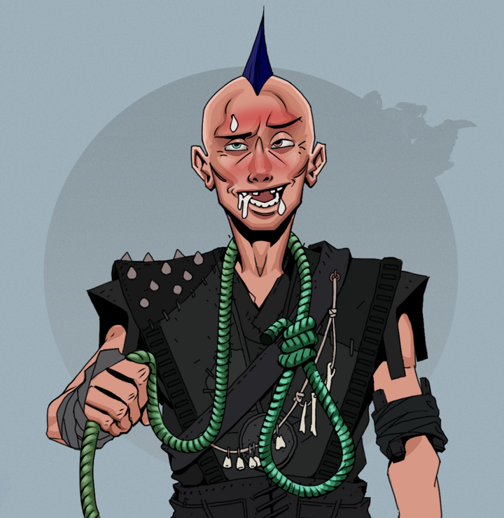Yuuki — Degen Dojo NFT art (Shirtless Runt, Grey Mist, Degens, Warlock Wannabe, Yuuki, Mohawk Spike, Noose, Mint)