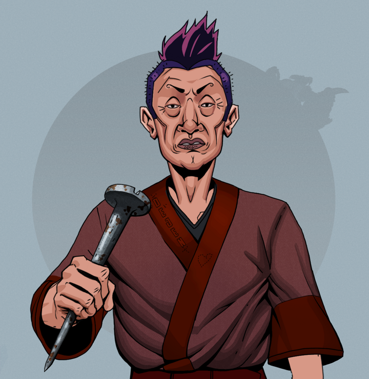 Goro — Degen Dojo NFT art (Shirtless Runt, Grey Mist, Degens, Proud Dejen Kimono, Goro, Yakuza Hooligan, Rusty Nail, Mint)