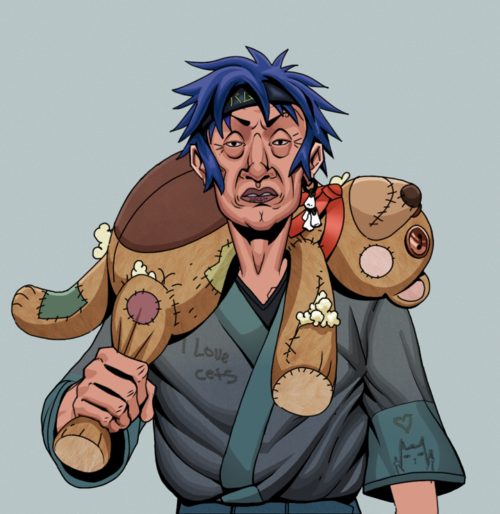 Goro — Degen Dojo NFT art (Foes Teeth, Light Grey, Degens, Cet Kimono, Goro, Shirtless Runt, Bum Headband Ruffian, Teddy Bear, Mint)