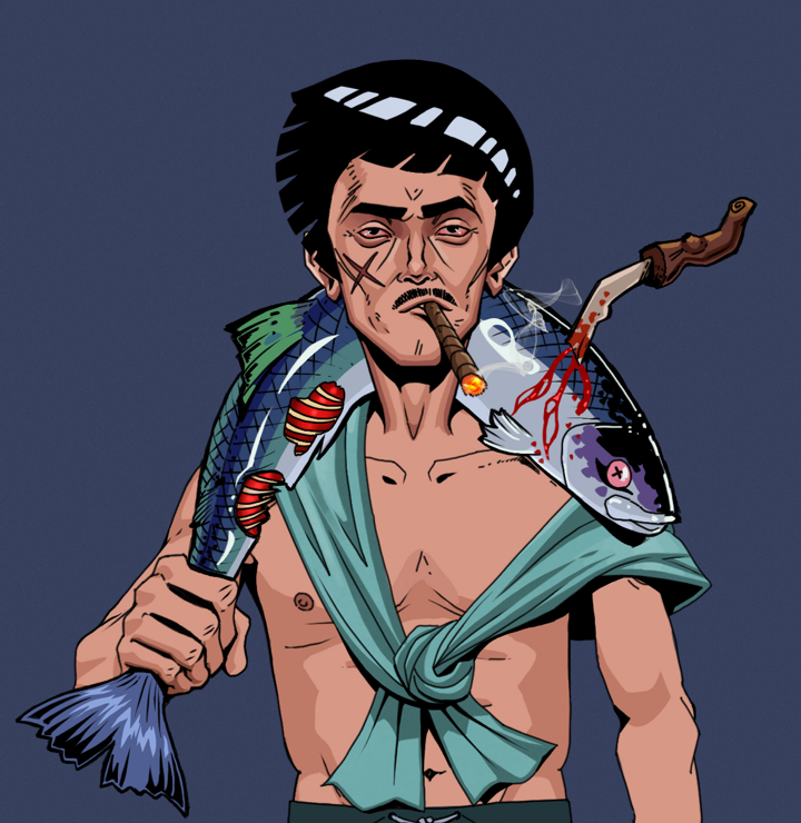 Raikou The Stoner — Degen Dojo NFT art (Shirtless Runt, Blue Evening, Degens, Queeny Chic, Raikou The Stoner, Rock Lee, Dead Fish, Mint)