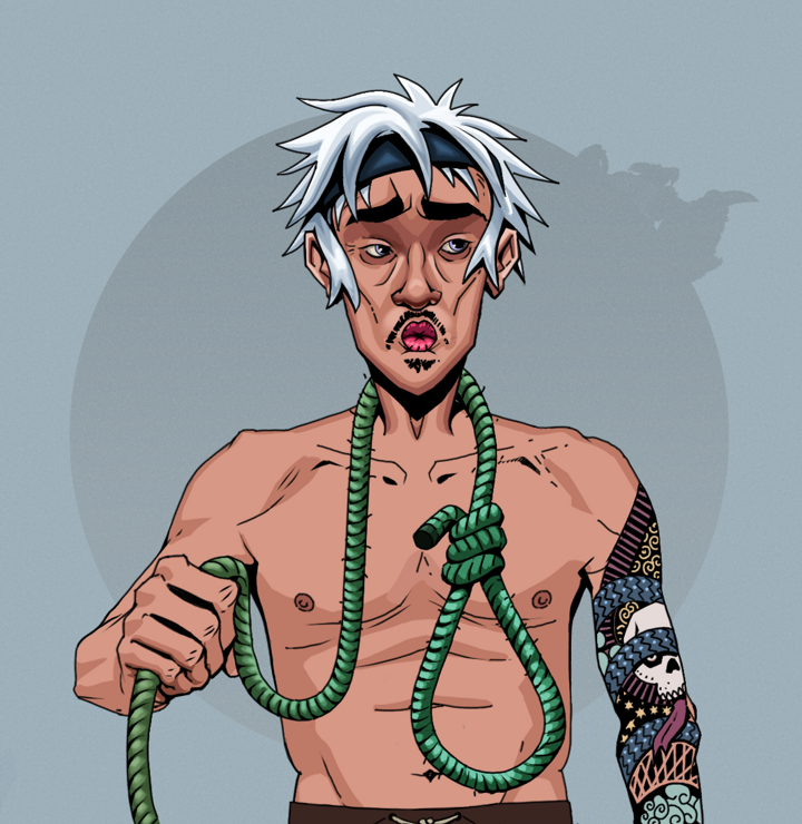 Masumi Steel — Degen Dojo NFT art (Shirtless Runt, Grey Mist, Degens, Skull Sleeve, Masumi Steel, White Ruffian, Noose, Mint)