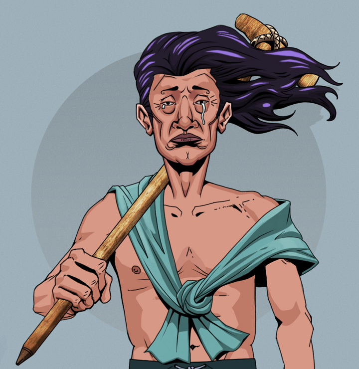 Teary Goro — Degen Dojo NFT art (Shirtless Runt, Grey Mist, Degens, Queeny Chic, Teary Goro, Flowing Battousai, Wooden Walking Cane, Mint)