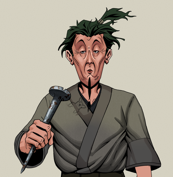 Edmundo — Degen Dojo NFT art (Shirtless Runt, Warm Grey, Degens, Puppy Kimono, Edmundo, Messy Ponytail, Rusty Nail, Mint)