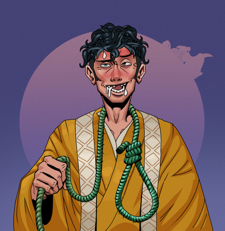Yuuki — Degen Dojo NFT art (Shirtless Runt, Purple Night, Degens, Ordained Dejen, Yuuki, Messy, Noose, Mint)