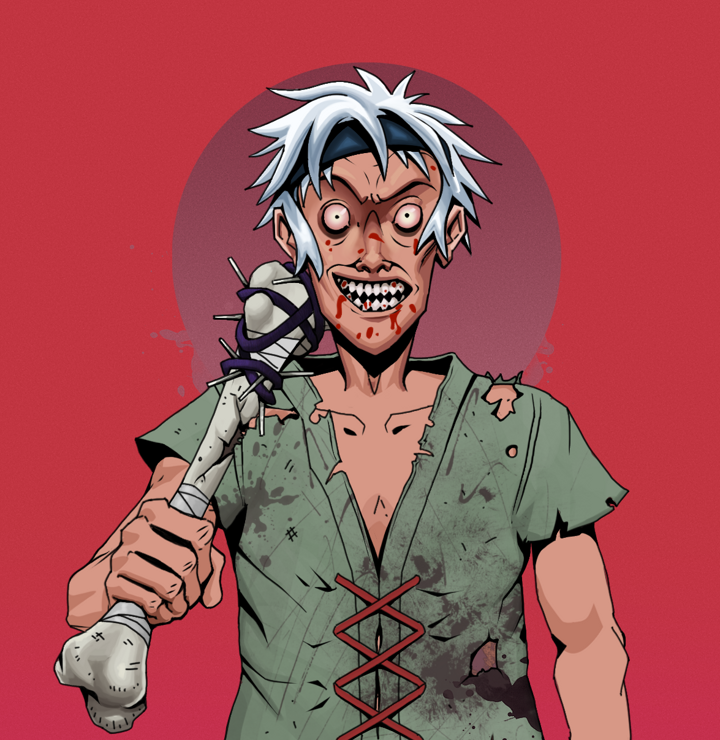 Assassin Fuzen — Degen Dojo NFT art (Shirtless Runt, Red High Moon, Degens, Dirty Peasant Rags, Assassin Fuzen, White Ruffian, Spiky Femur, Mint)