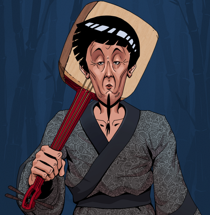 Edmundo — Degen Dojo NFT art (Shirtless Runt, Night Forest, Degens, Sushi Love Loose Kimono, Edmundo, Rock Lee, Shamisen, Mint)