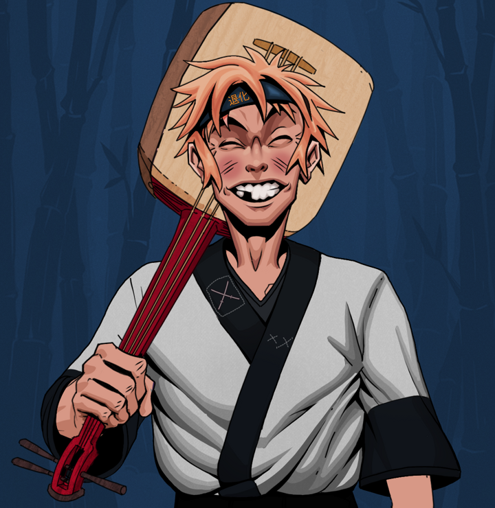 Cheery Haru — Degen Dojo NFT art (Shirtless Runt, Night Forest, Degens, Katana Kimono, Cheery Haru, Tiger Headband Ruffian, Shamisen, Mint)