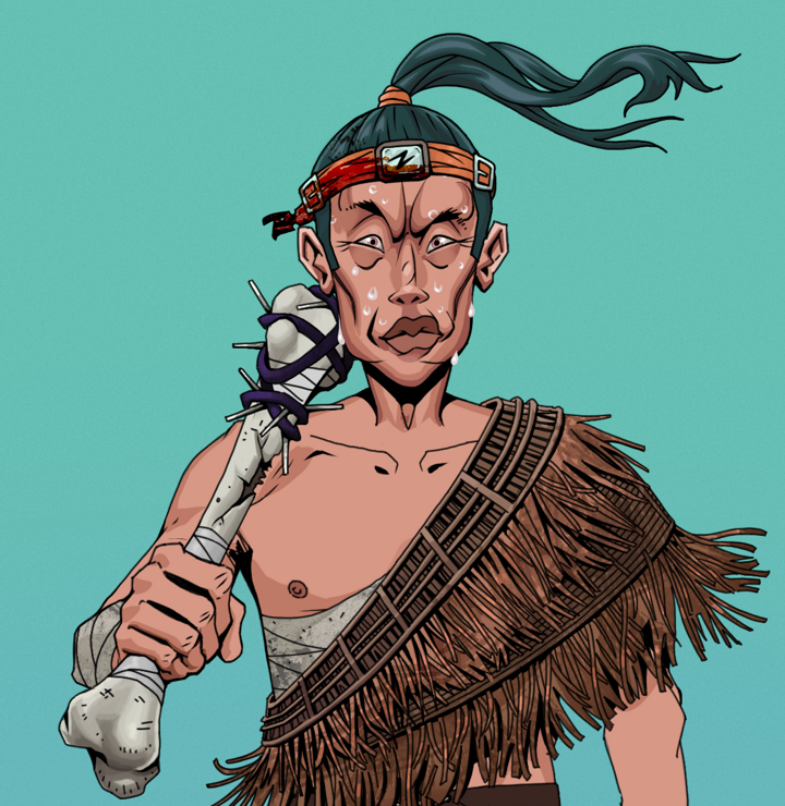 Stresshead Rin — Degen Dojo NFT art (Shirtless Runt, Teal Daytime, Degens, Dried Straw, Stresshead Rin, Green Bandana, Spiky Femur, Mint)