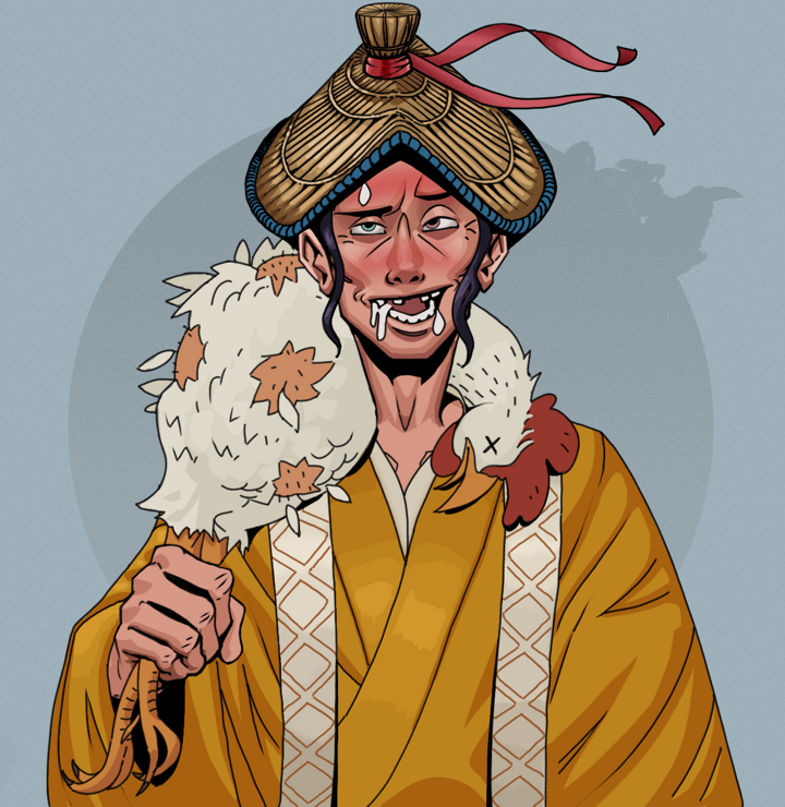 Yuuki — Degen Dojo NFT art (Shirtless Runt, Grey Mist, Degens, Ordained Dejen, Yuuki, High Straw Rice Hat, Chicken, Mint)
