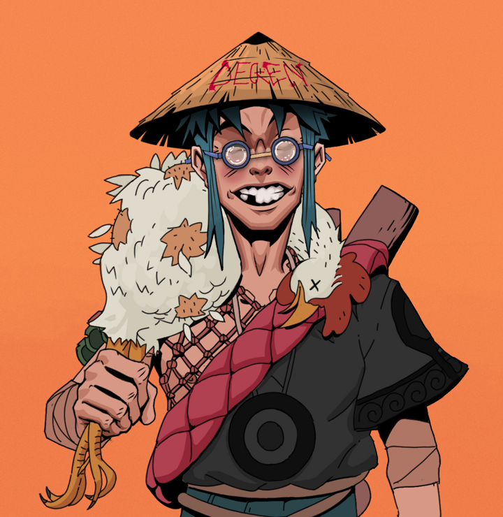 Cheery Haru — Degen Dojo NFT art (Shirtless Runt, Orange Afternoon, Degens, Village Leader, Cheery Haru, Spectacles, Degen Graffiti Rice Hat, Chicken, Mint)