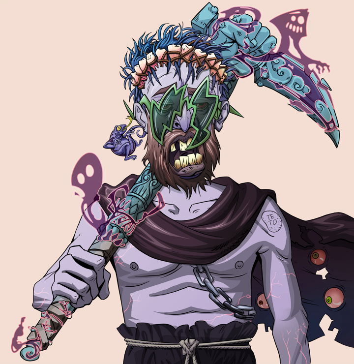 Serious Oleg — Degen Dojo NFT art (Lizard, Orange Afternoon, Demons, Master Black Gi, Serious Oleg, Shoji Glasses, Bum Headband Ruffian, Stone Fist-Sickle, Mint)