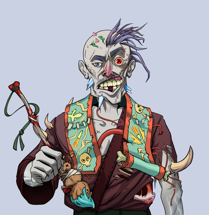Akuma — Degen Dojo NFT art (Shirtless Runt, Blue Evening, Demons, Proud Dejen Kimono, Akuma, Yakuza Hooligan, Paintbrush, Mint)