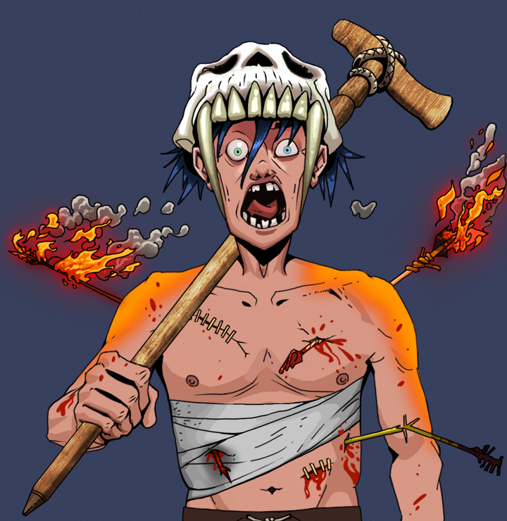 Tokuda — Degen Dojo NFT art (Shirtless Runt, Blue Evening, Degens, Bloody Mess, Tokuda, Sabertooth Skull, Wooden Walking Cane, Mint)