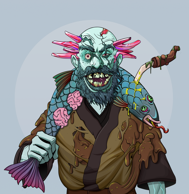 Igor The Bear — Degen Dojo NFT art (Shirtless Runt, Grey Mist, Demons, Poop Pride Kimono, Igor The Bear, Dejen Mohawk, Dead Fish, Mint)