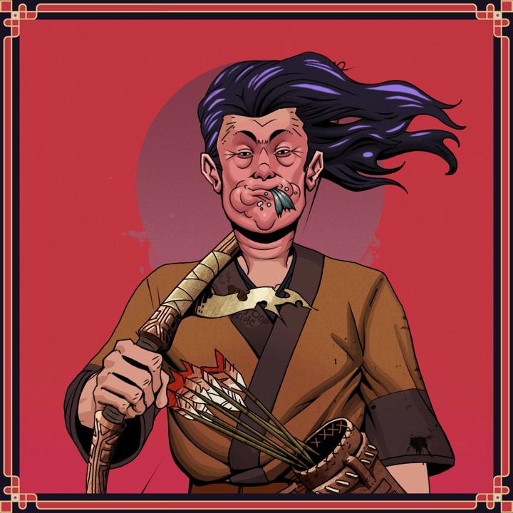 Fatty Bobsticks — Degen Dojo NFT art (Shirtless Runt, Red High Moon, Fatty Bobsticks, Poop Pride Kimono, Degen, Flowing Battousai, Secret Dirt Push, Runed Yumi, Framed)