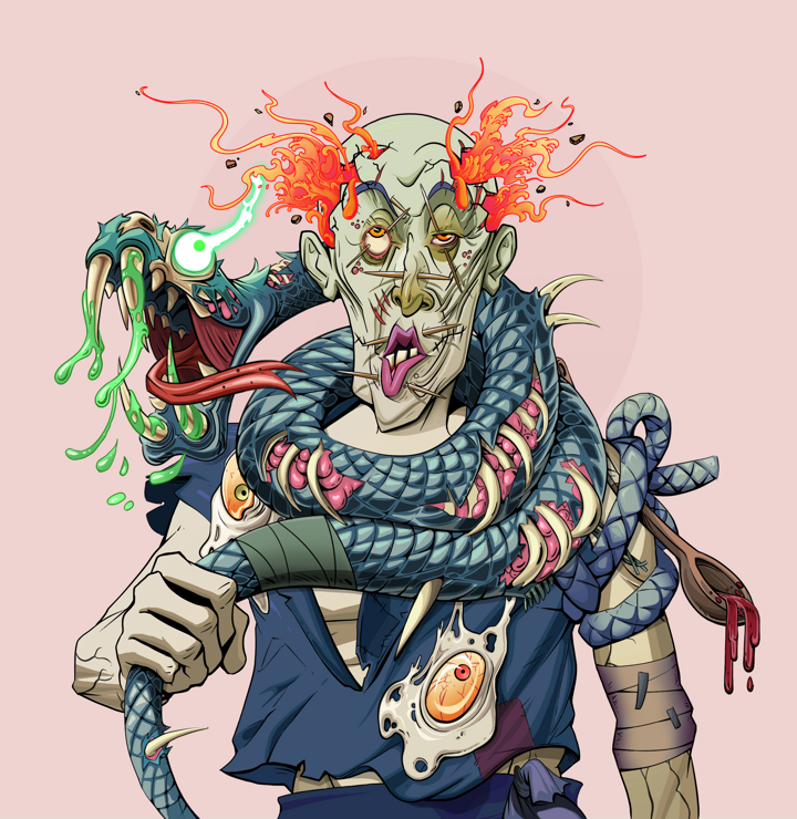 Edmundo — Degen Dojo NFT art (Shirtless Runt, Red High Moon, Demons, Glutton Fight, Edmundo, Red Heihachi, Enchanted Snake, Mint)