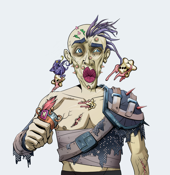 Masumi Steel — Degen Dojo NFT art (Lizard, Light Grey, Demons, Dried Straw, Masumi Steel, Shirtless Runt, Yakuza Hooligan, Chō-Han Gambling Dice, Mint)